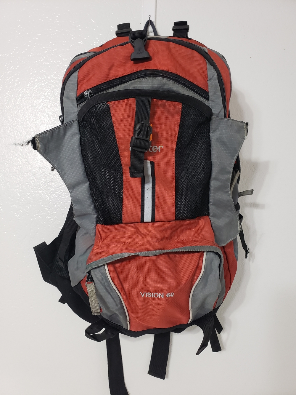 Deuter Vision 60 Hiking Backpack Red Gray Outdoor Trekking Travel Pack